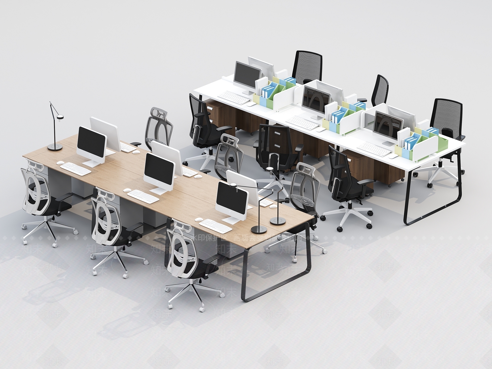 现代办公桌椅组合3D模型下载【ID:1135654592】
