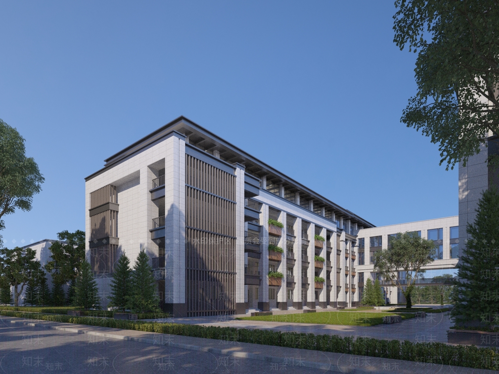 现代学校外观3D模型下载【ID:1135656365】
