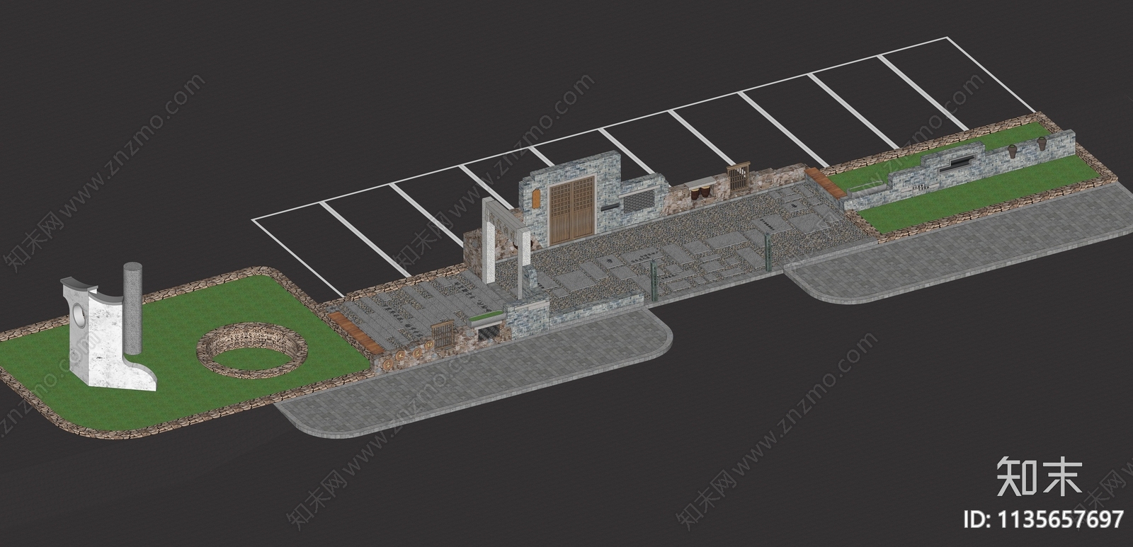新中式口袋公园SU模型下载【ID:1135657697】
