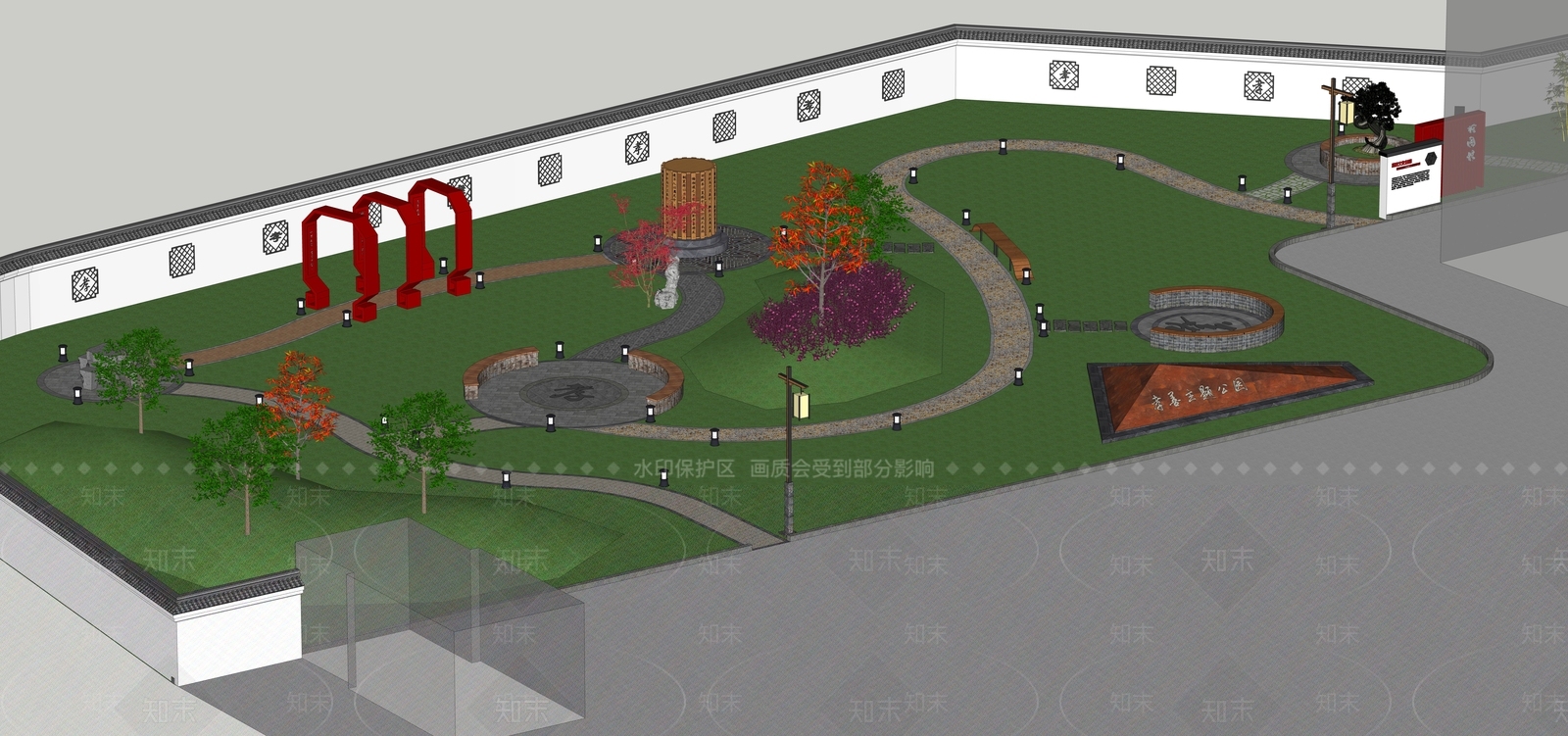 现代校园景观SU模型下载【ID:1135796919】