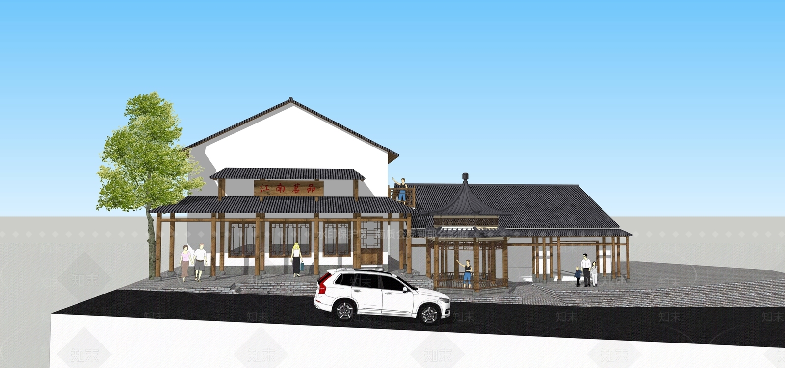 中式酒店建筑SU模型下载【ID:1135803858】