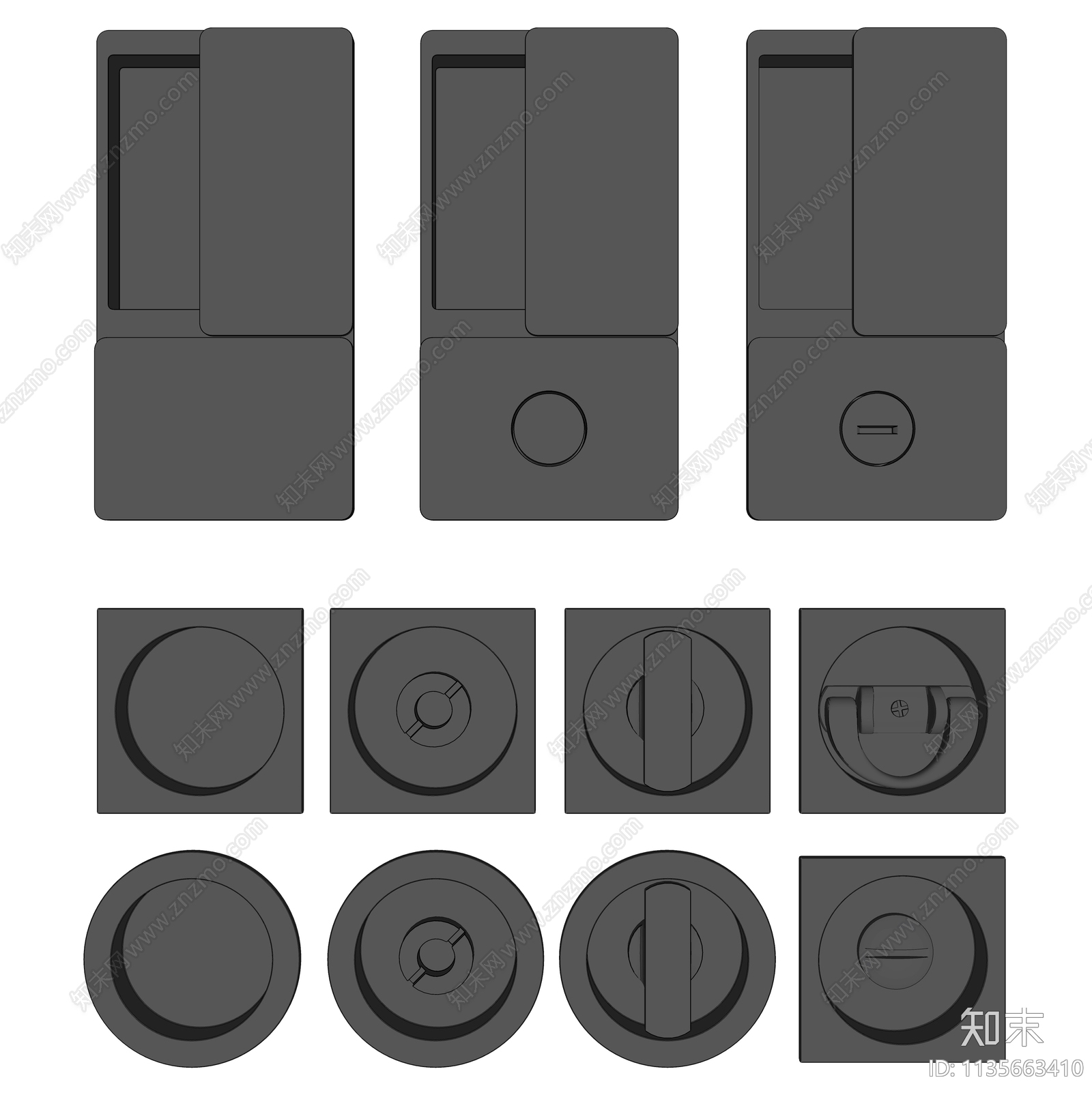 profildoors现代方形圆形智能门把手SU模型下载【ID:1135663410】