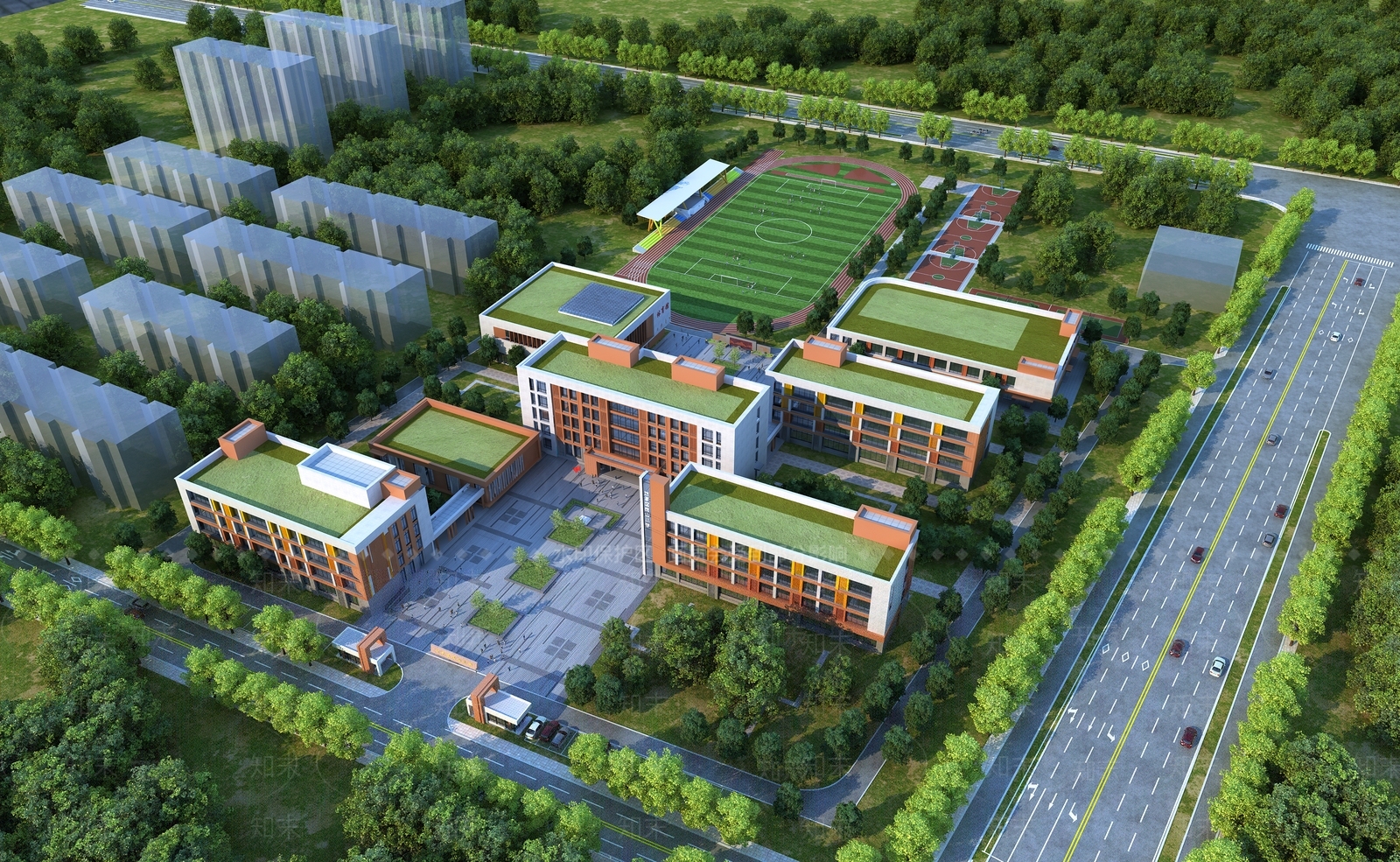 现代小学外观3D模型下载【ID:1135665113】