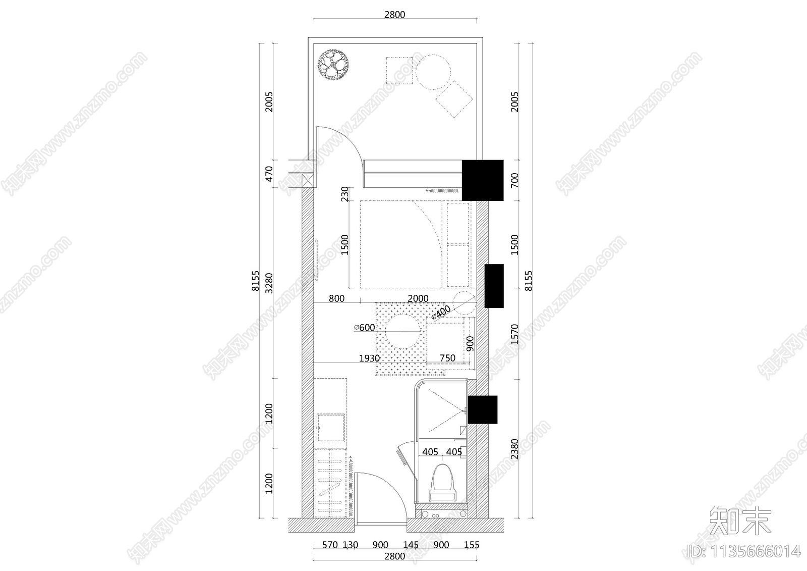 单人客房详图cad施工图下载【ID:1135666014】
