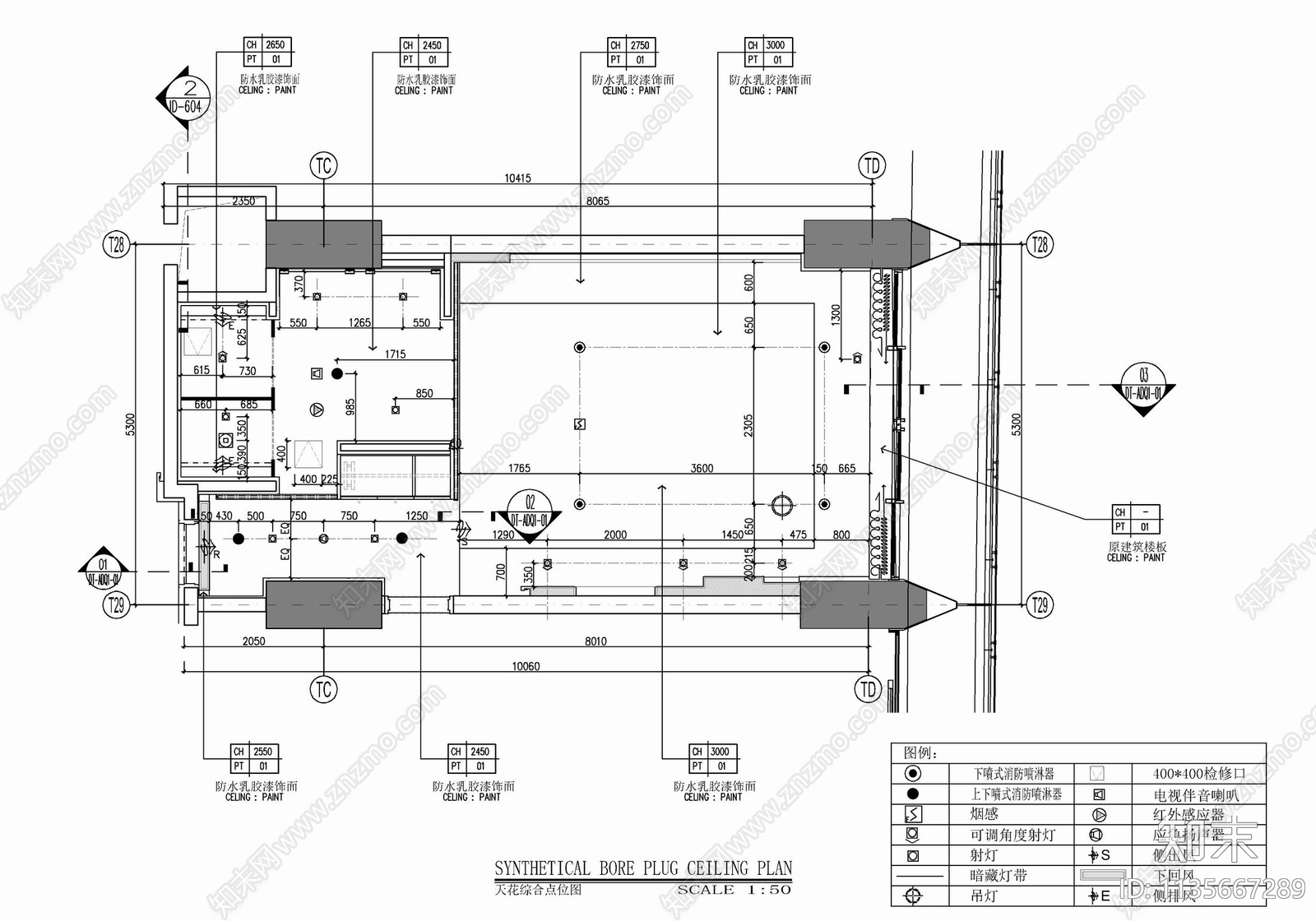 55㎡酒店标准双人间客房cad施工图下载【ID:1135667289】