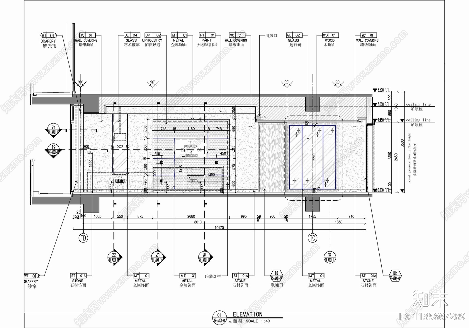 55㎡酒店标准双人间客房cad施工图下载【ID:1135667289】