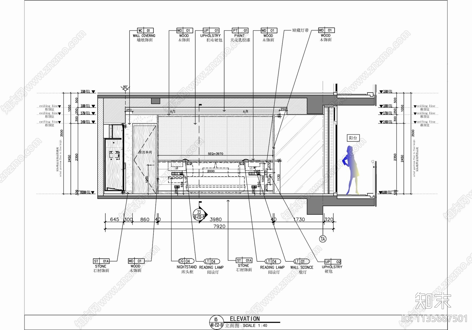 120㎡酒店行政套房客房cad施工图下载【ID:1135667501】