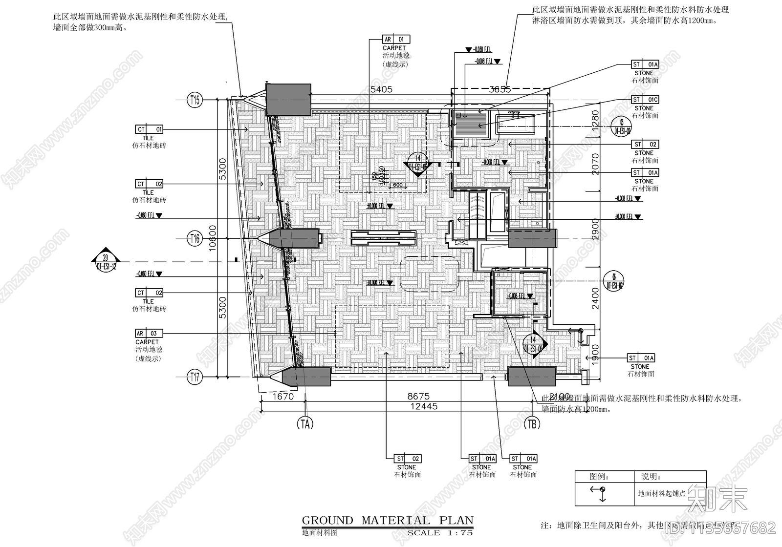 120㎡酒店行政套房客房cad施工图下载【ID:1135667682】