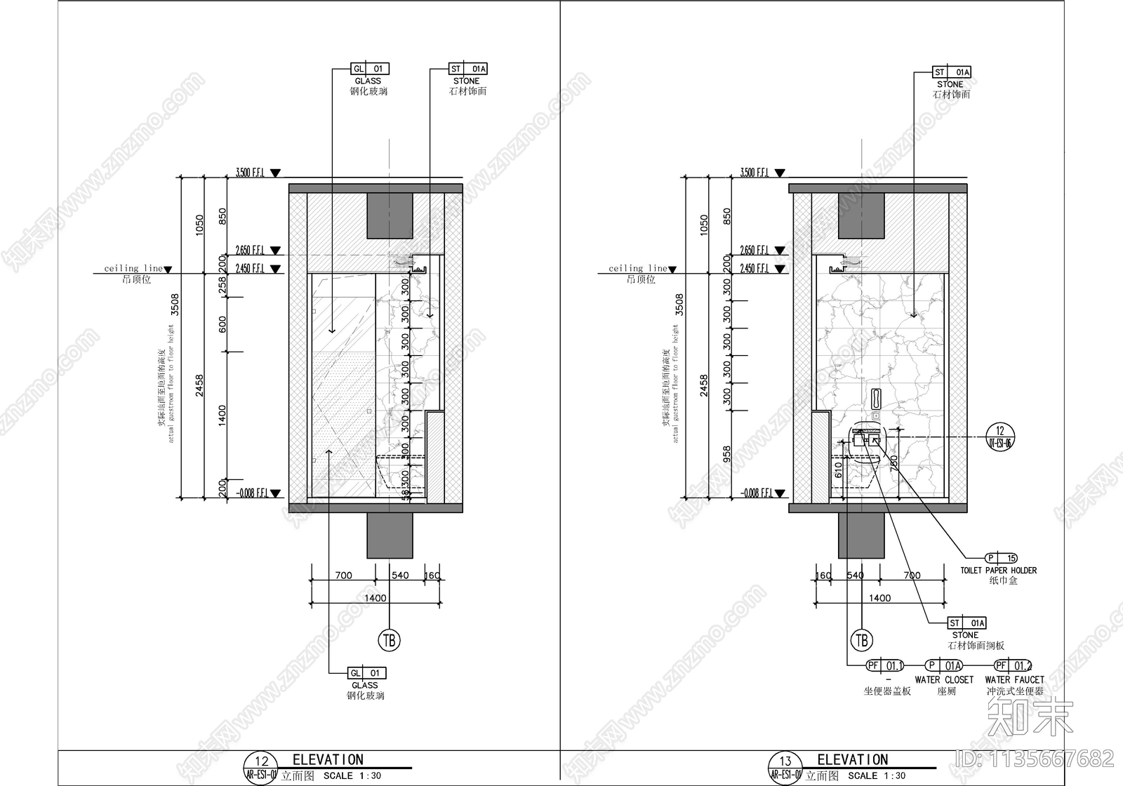 120㎡酒店行政套房客房cad施工图下载【ID:1135667682】