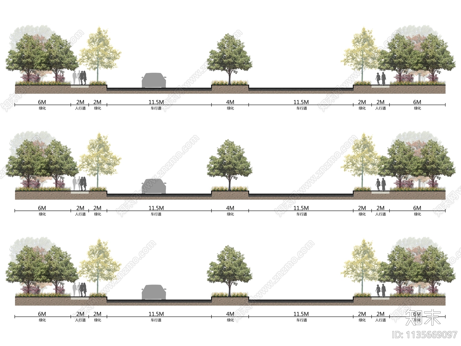 psd免抠道路景观标准段剖立面图下载【ID:1135669097】