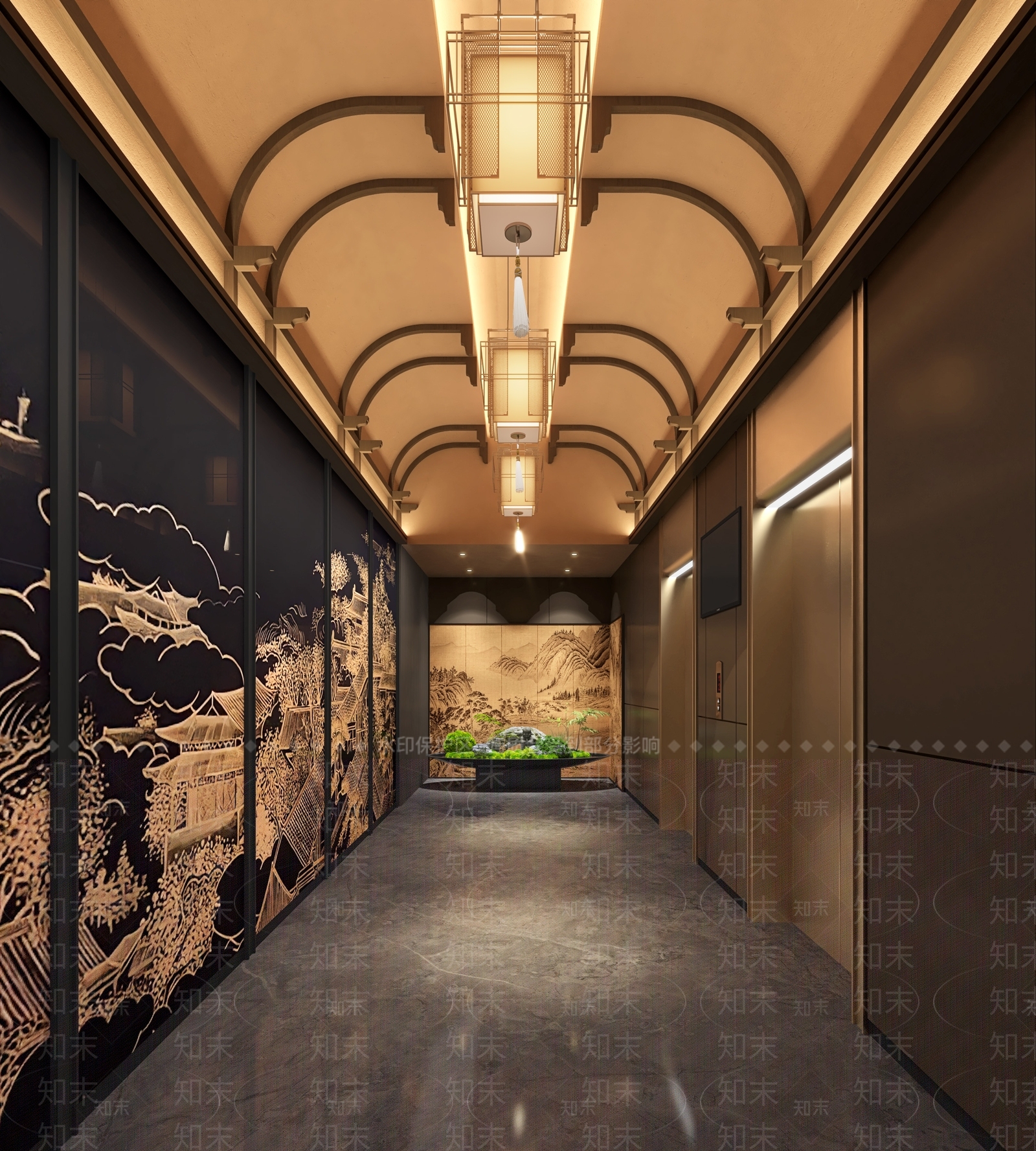 新中式电梯厅SU模型下载【ID:1135681581】