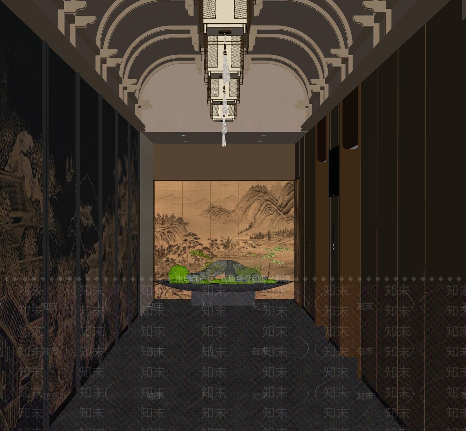 新中式电梯厅SU模型下载【ID:1135681581】