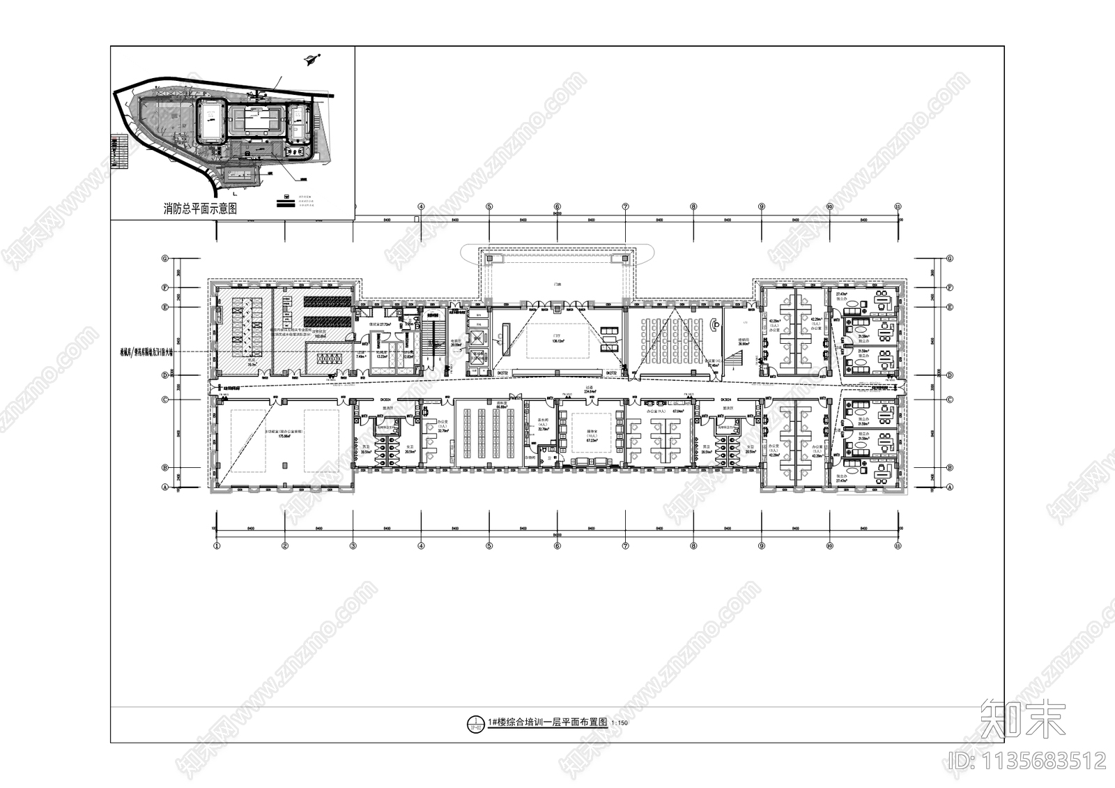 训练基地精装修办公室cad施工图下载【ID:1135683512】