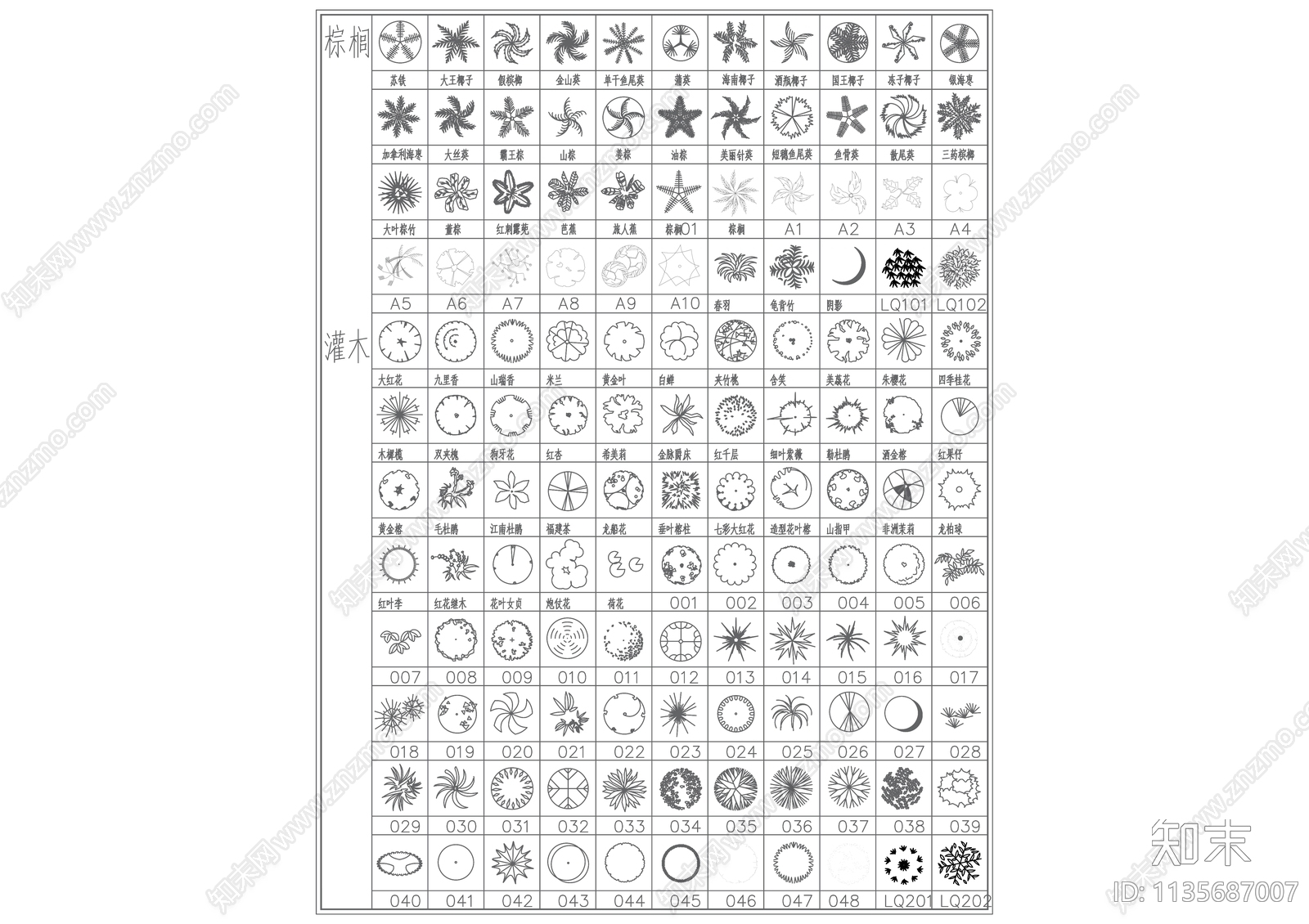 植物图例cad施工图下载【ID:1135687007】