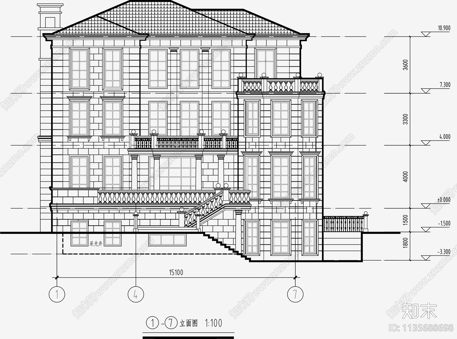 欧式简约别墅设计cad施工图下载【ID:1135688698】