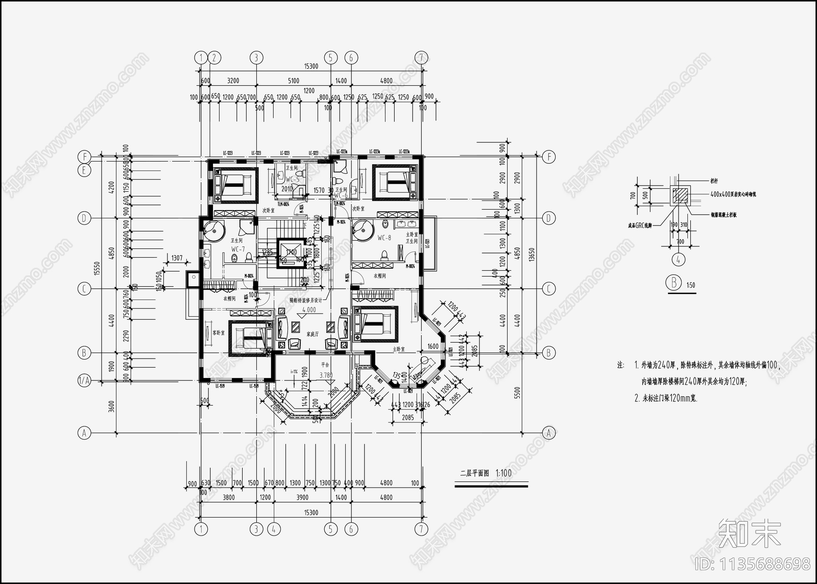 欧式简约别墅设计cad施工图下载【ID:1135688698】