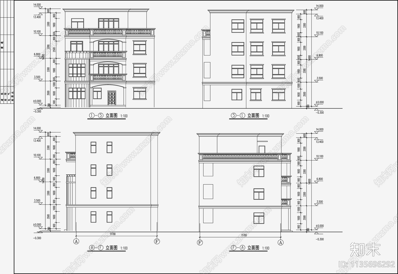 欧式简约别墅建筑cad施工图下载【ID:1135696292】