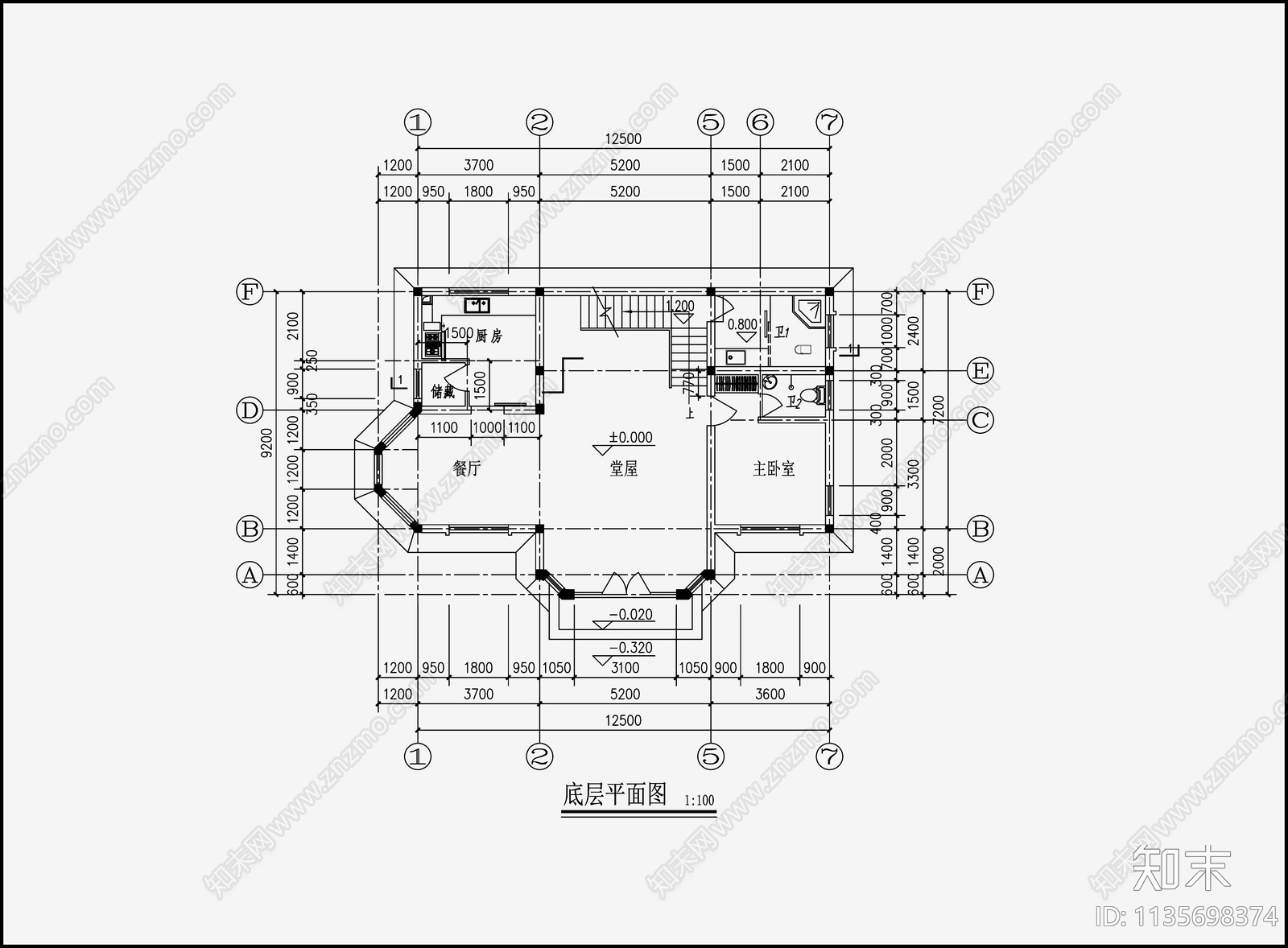 欧式简约别墅设计cad施工图下载【ID:1135698374】