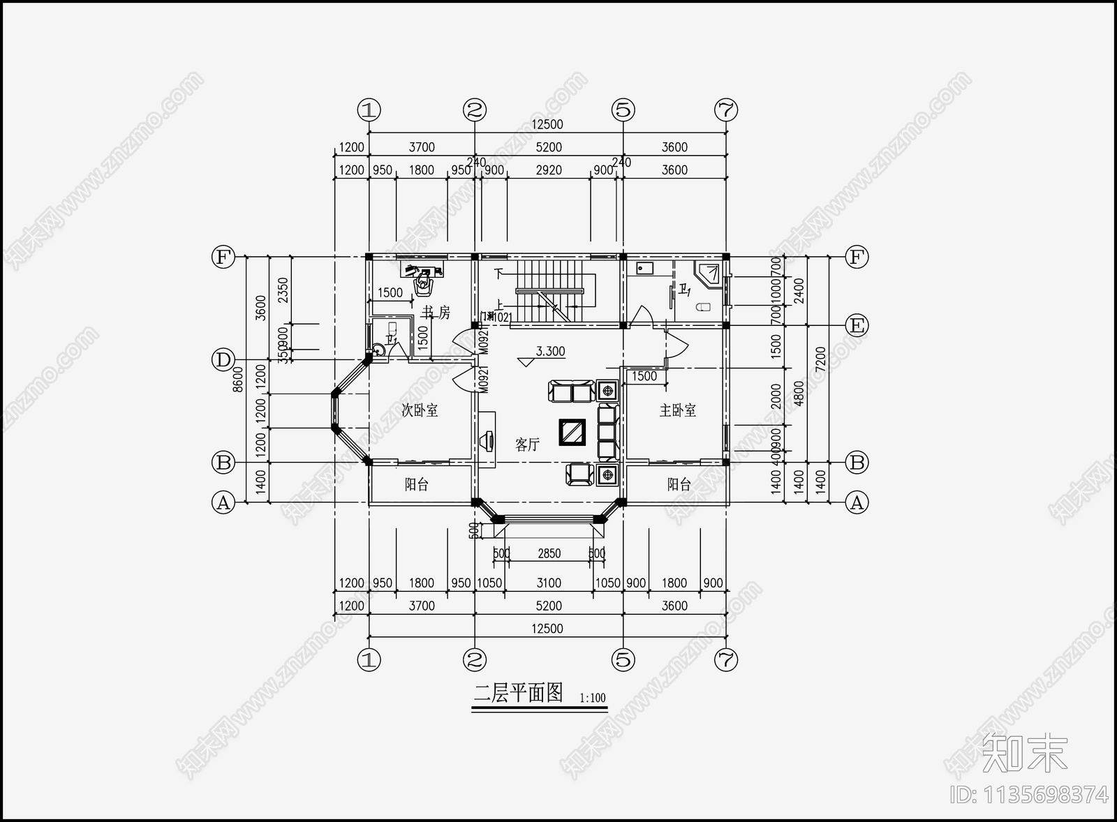 欧式简约别墅设计cad施工图下载【ID:1135698374】