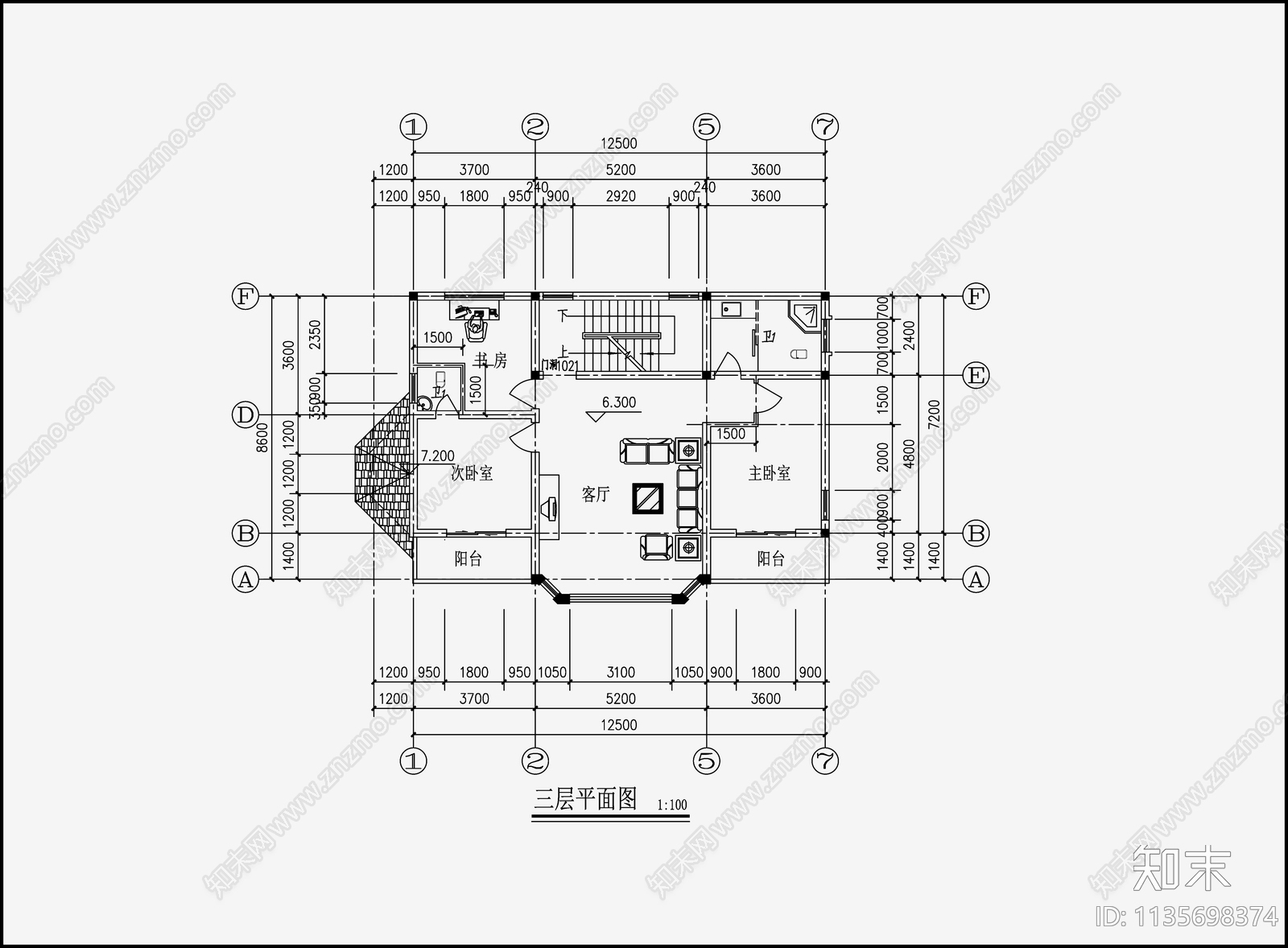 欧式简约别墅设计cad施工图下载【ID:1135698374】