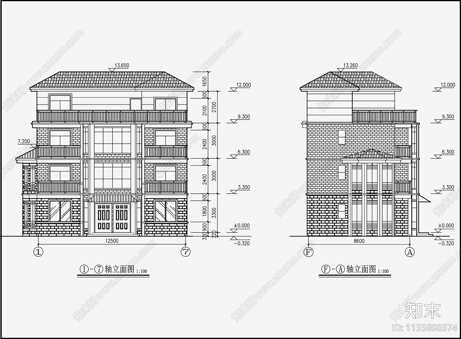 欧式简约别墅设计cad施工图下载【ID:1135698374】