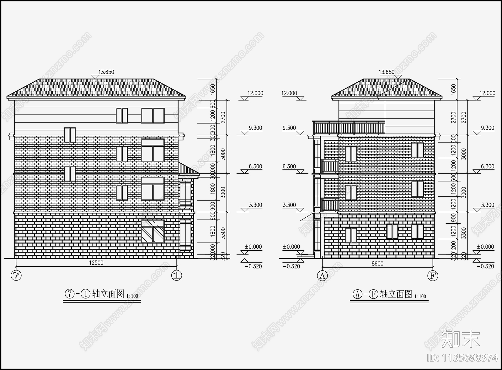 欧式简约别墅设计cad施工图下载【ID:1135698374】