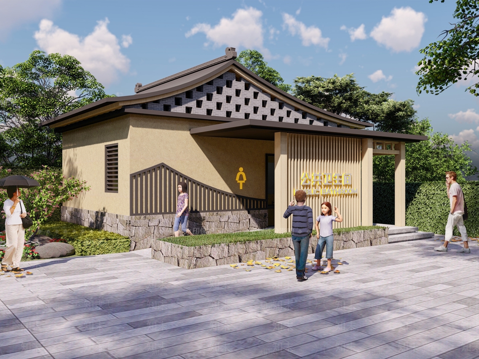 新中式公共厕所SU模型下载【ID:1135700188】