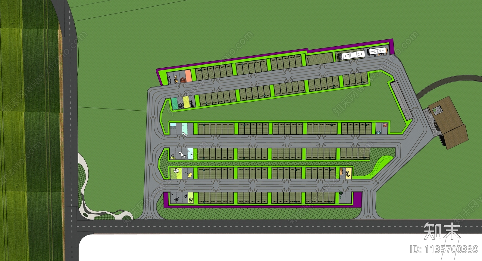 现代户外停车场SU模型下载【ID:1135700339】