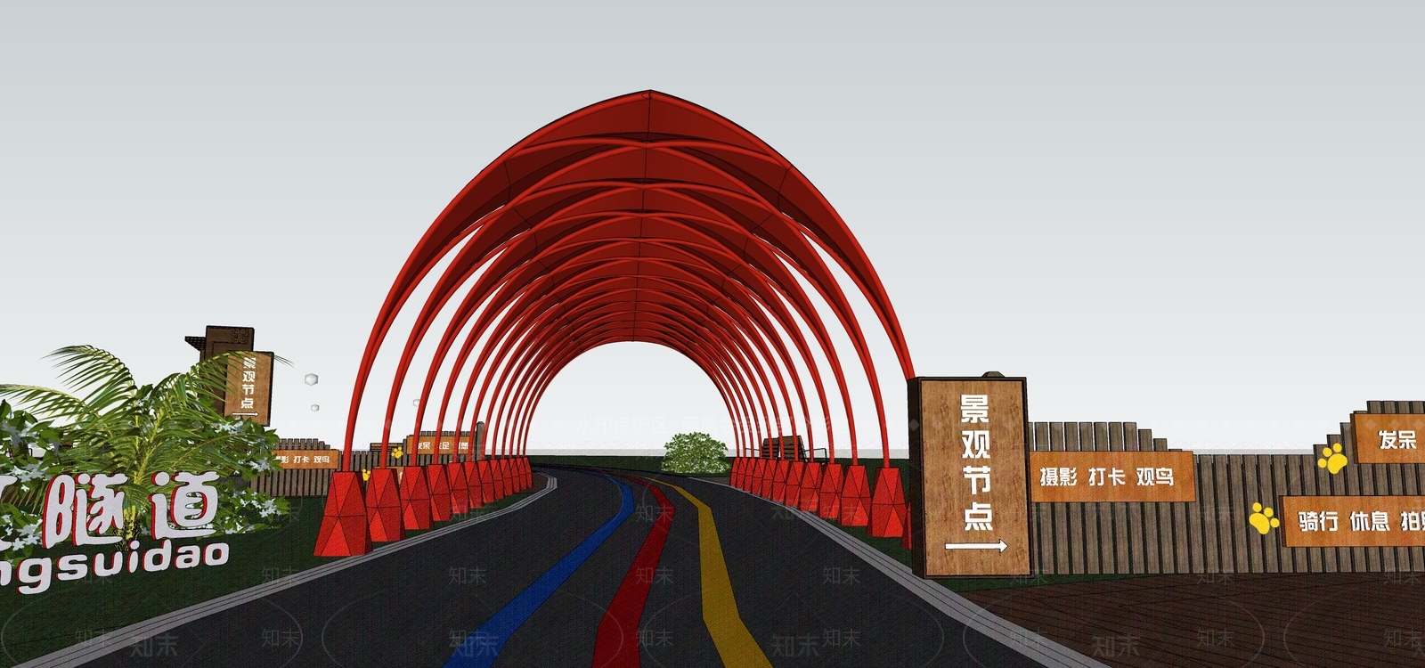 现代红色文化廊架SU模型下载【ID:1135700764】