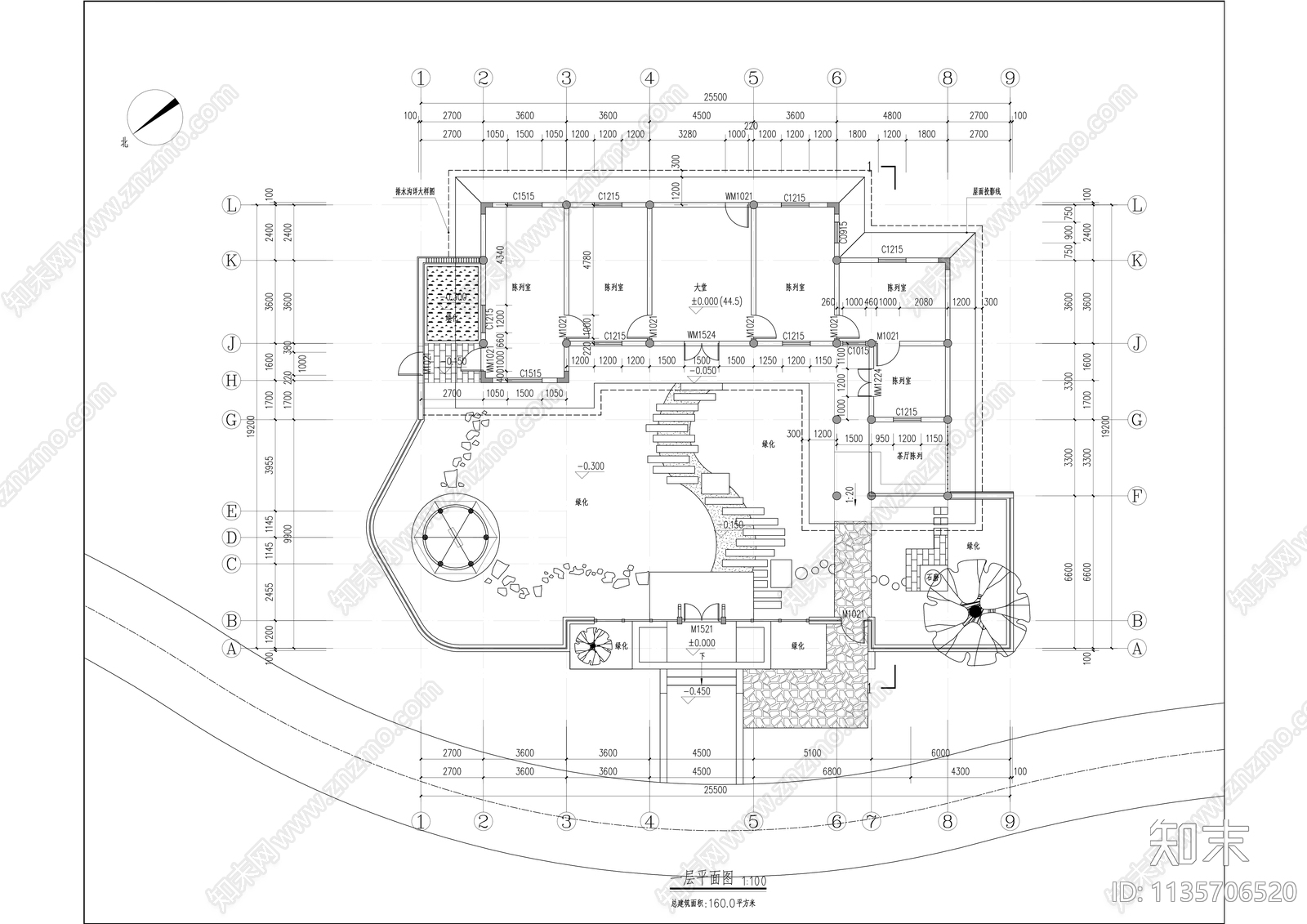 中式纪念馆陈列馆建筑cad施工图下载【ID:1135706520】