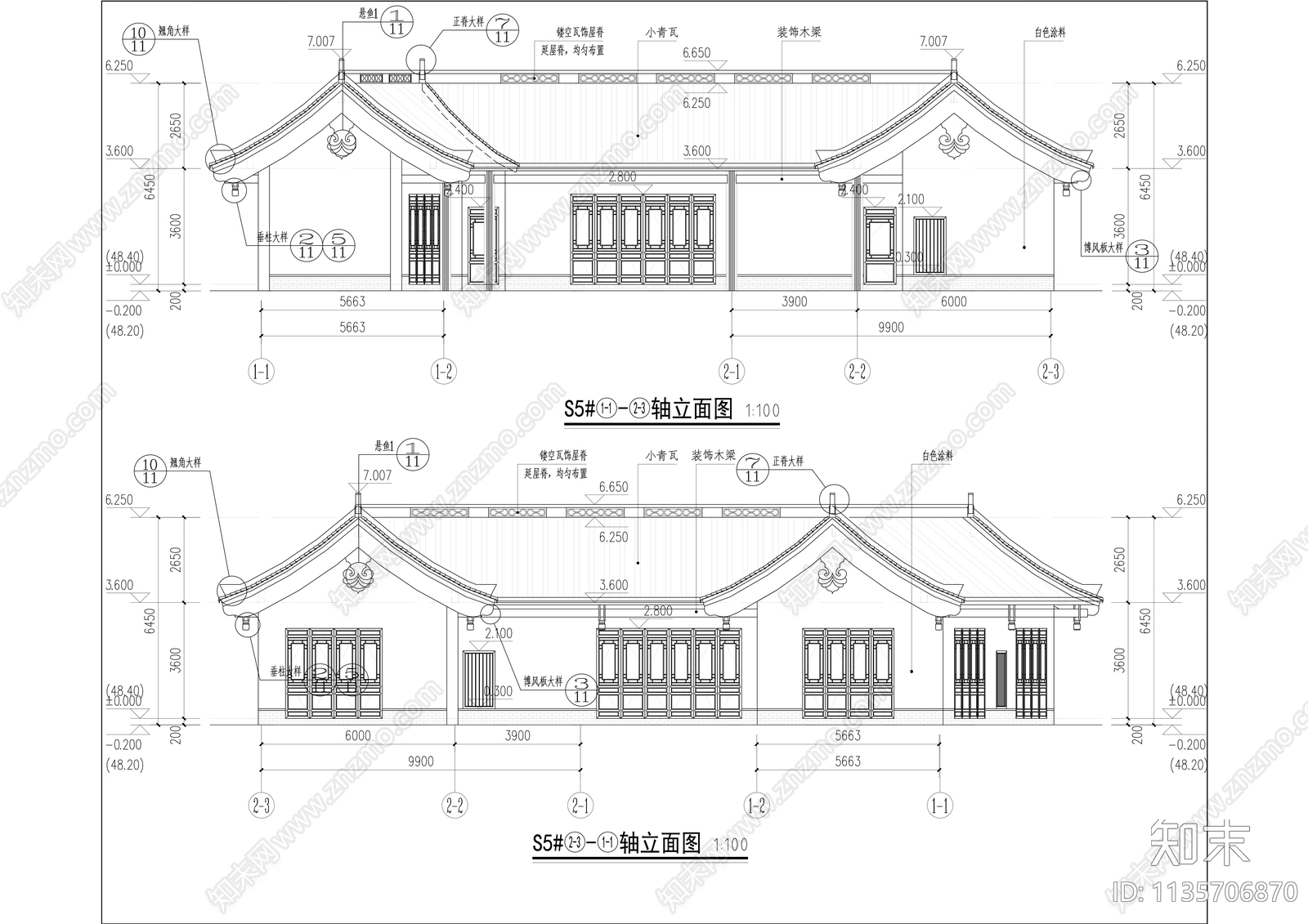 中式坡屋面商业街建筑施工图下载【ID:1135706870】
