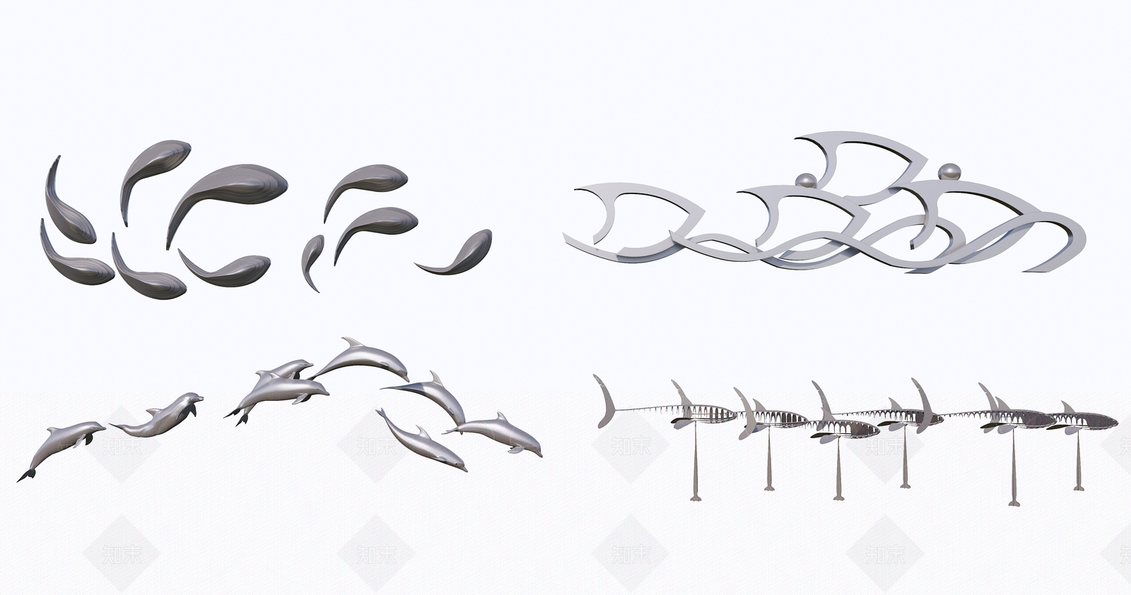 现代鱼群雕塑小品SU模型下载【ID:1135807053】