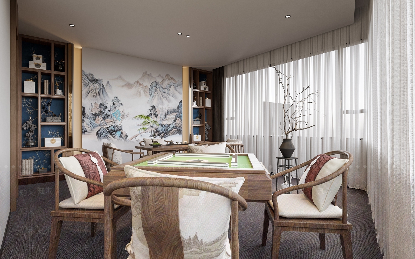 新中式棋牌室SU模型下载【ID:1135718049】
