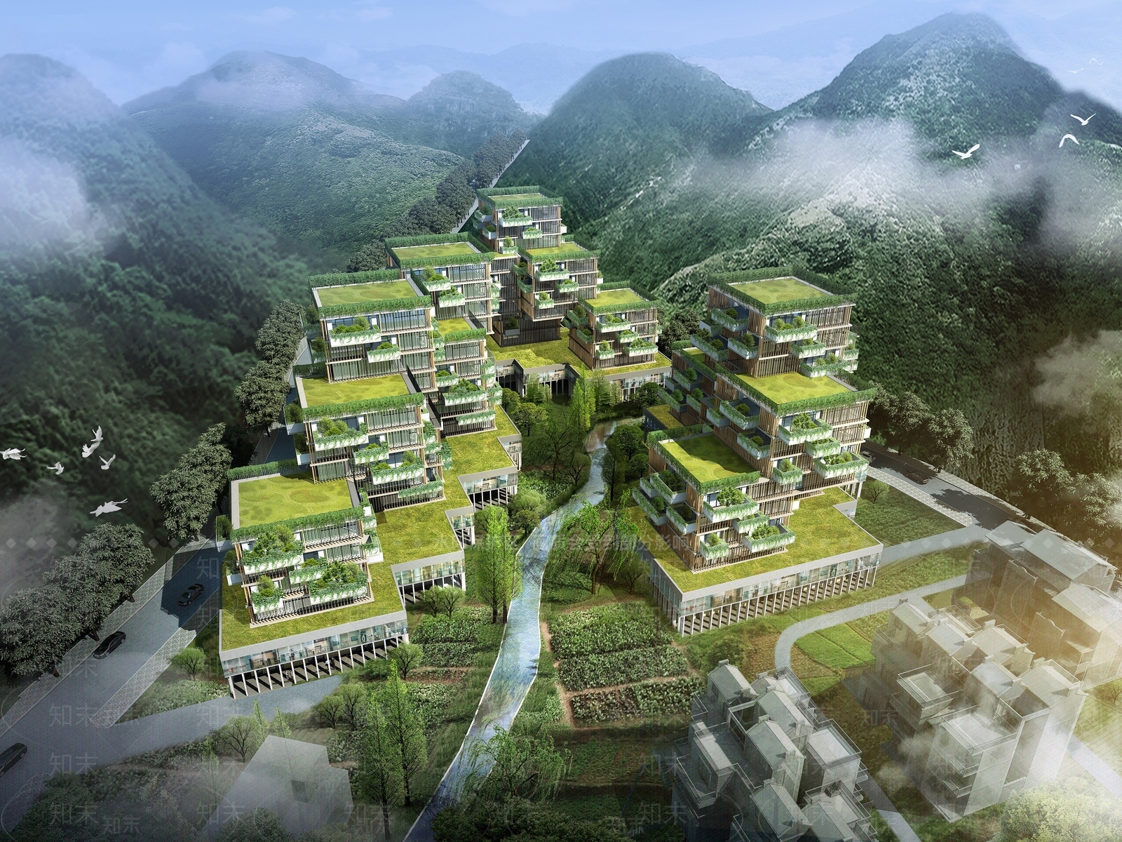 现代生态园区鸟瞰规划3D模型下载【ID:1135718569】