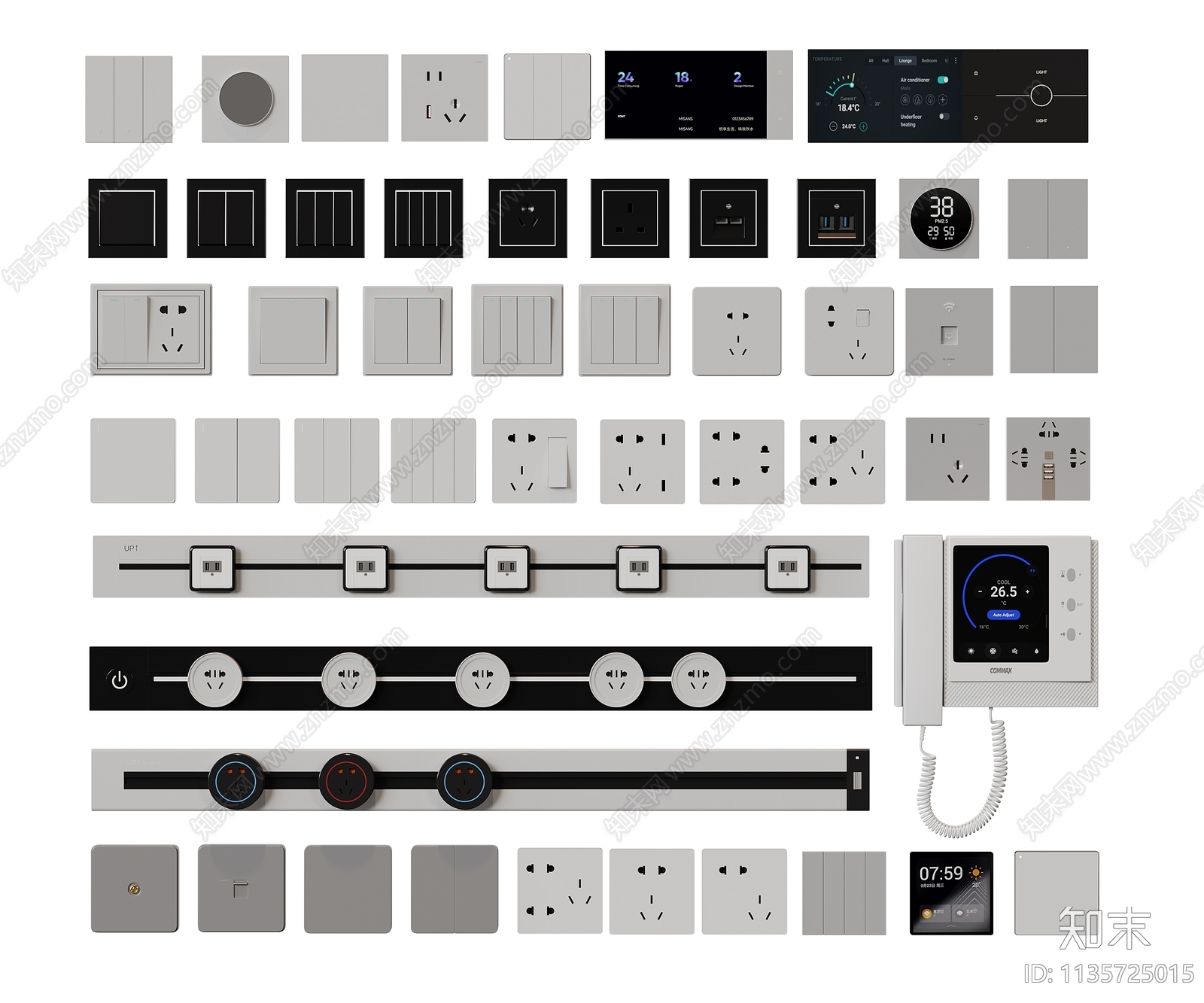 现代开关插座组合SU模型下载【ID:1135725015】