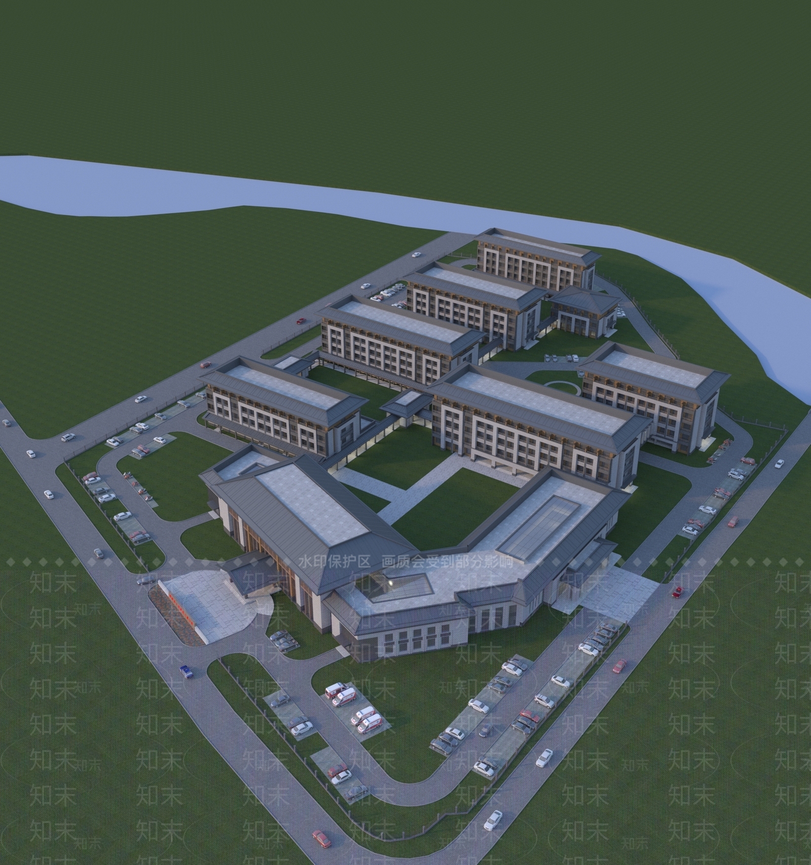 新中式医院规划3D模型下载【ID:1135727864】