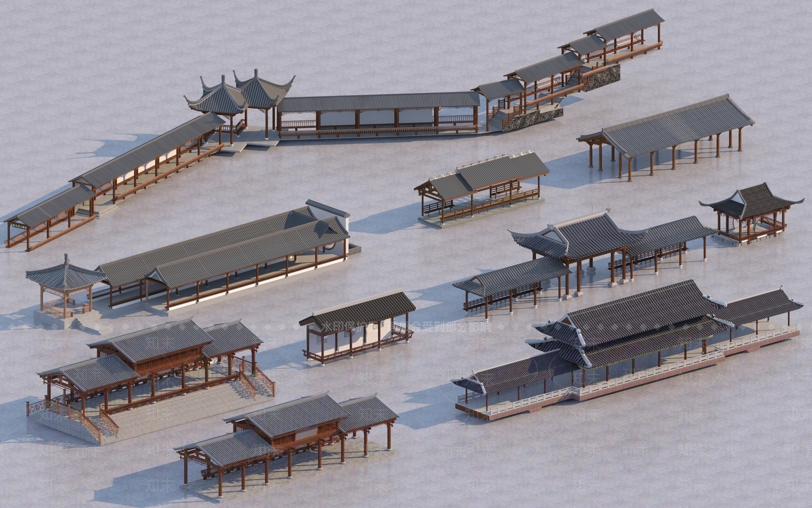 中式连廊架3D模型下载【ID:1135731049】