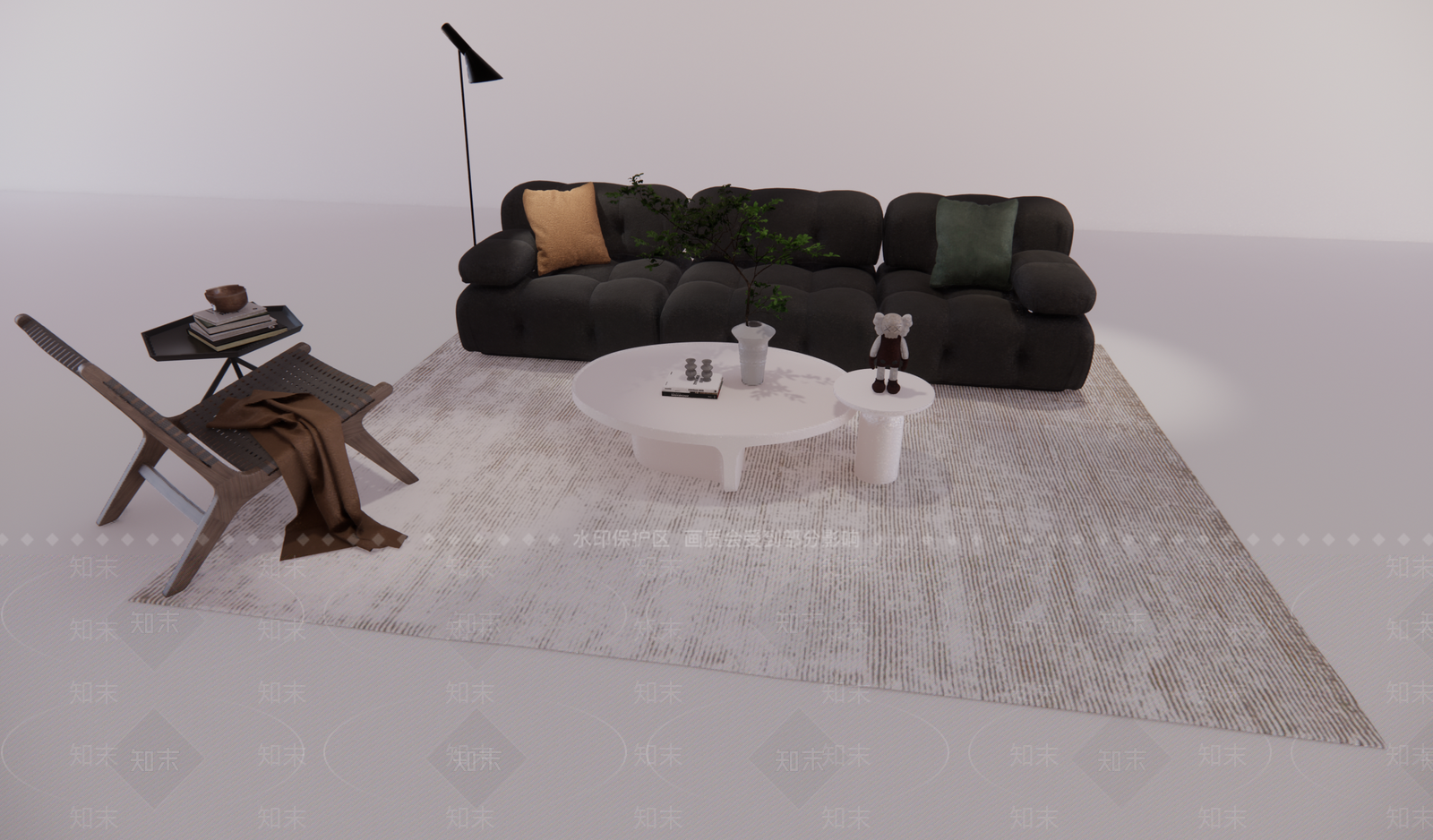 现代沙发茶几组合地毯SU模型下载【ID:1135796766】