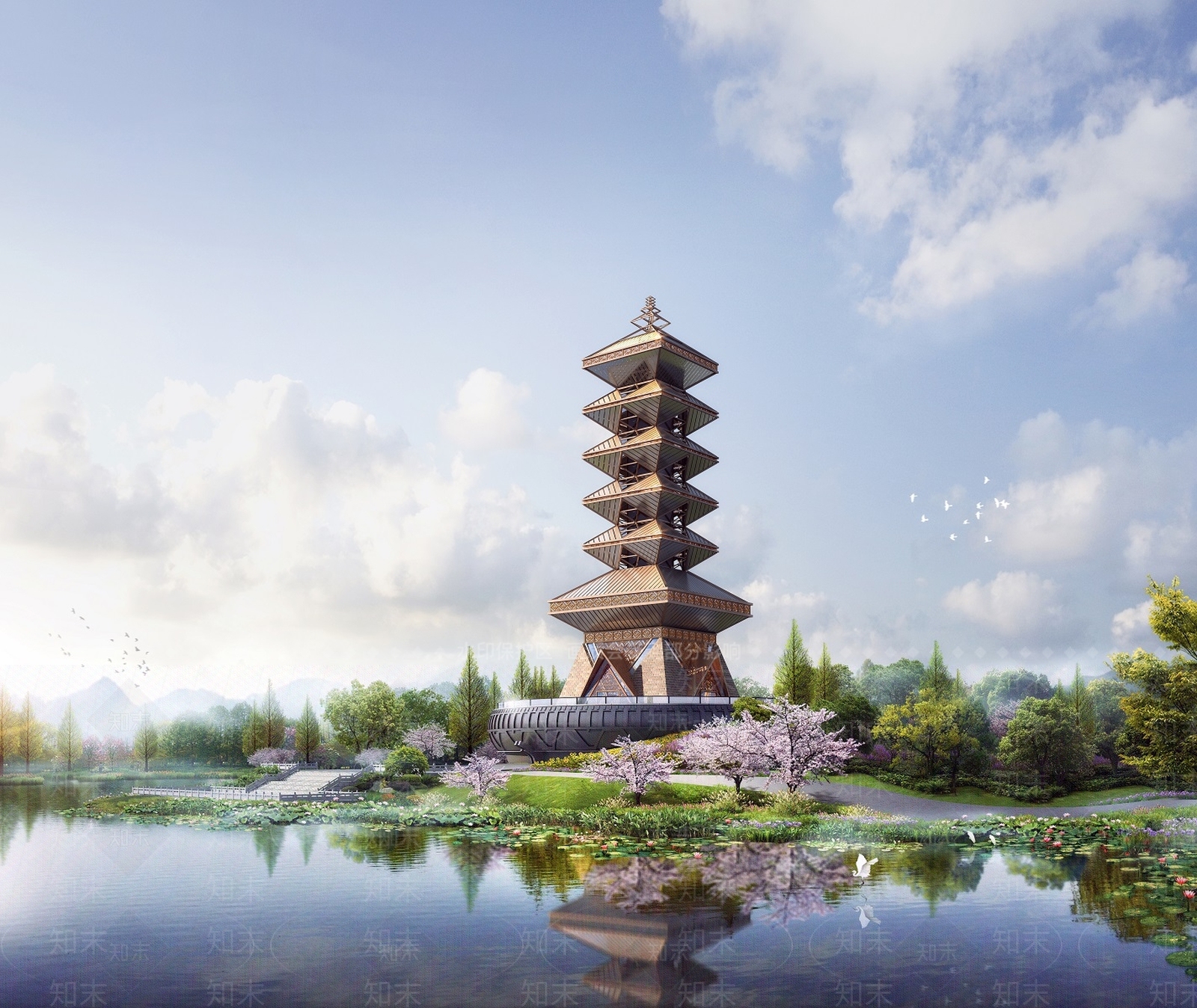 中式观景塔3D模型下载【ID:1135734901】