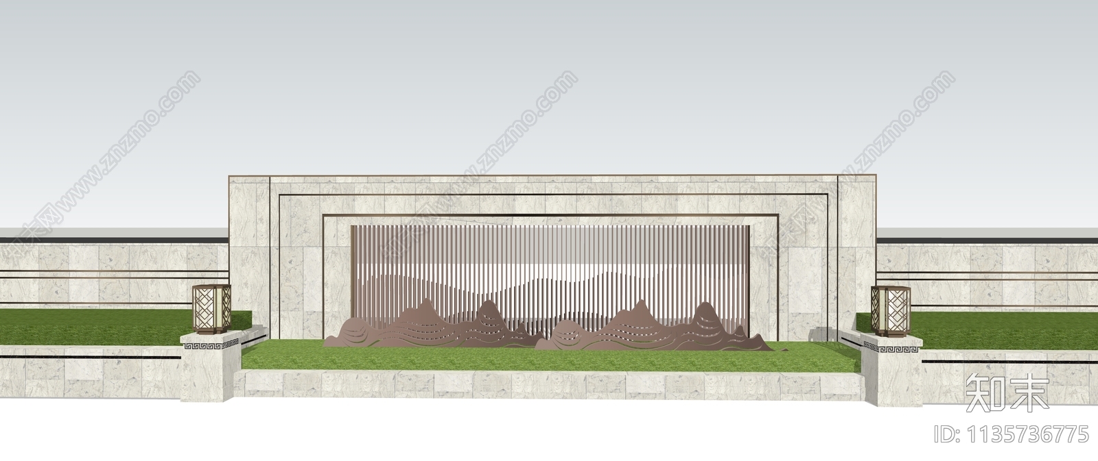 新中式入口景墙SU模型下载【ID:1135736775】