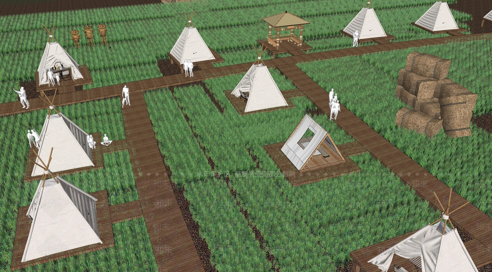 现代稻田露营公园SU模型下载【ID:1135739911】