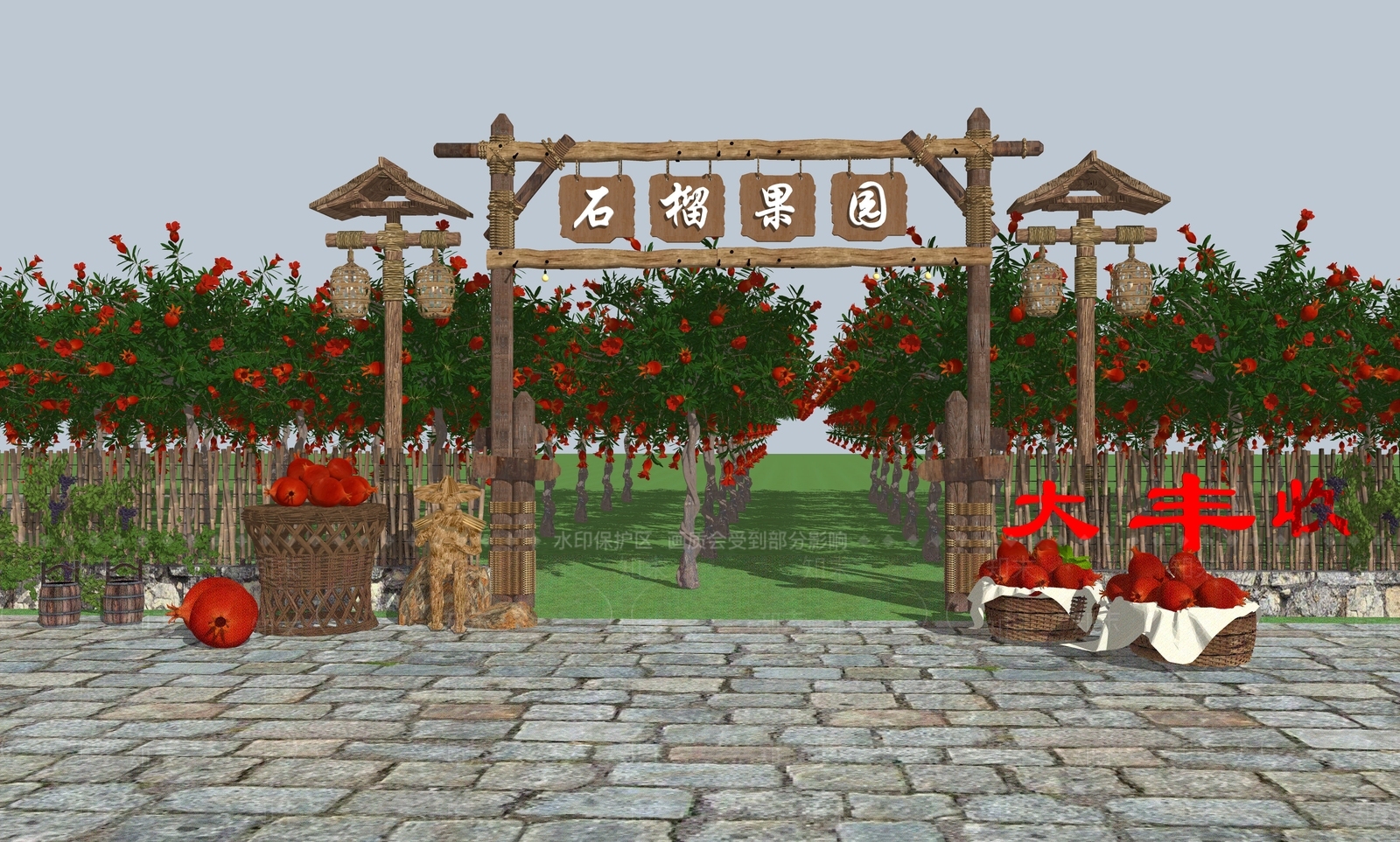 中式乡村公园SU模型下载【ID:1135743617】