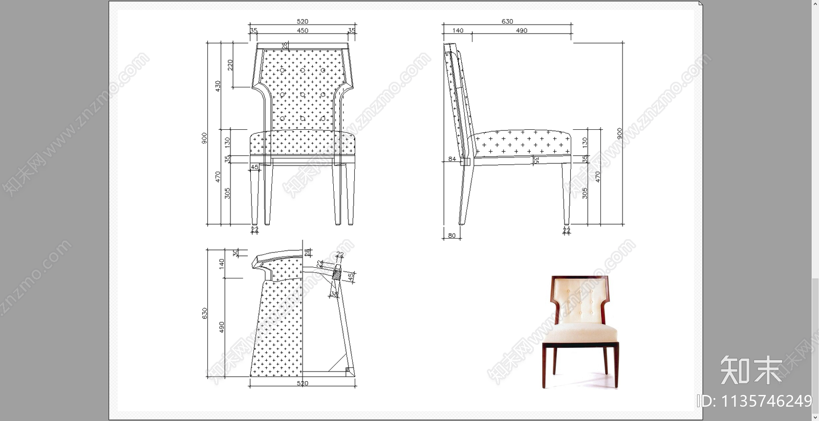 欧式书椅餐椅cad施工图下载【ID:1135746249】