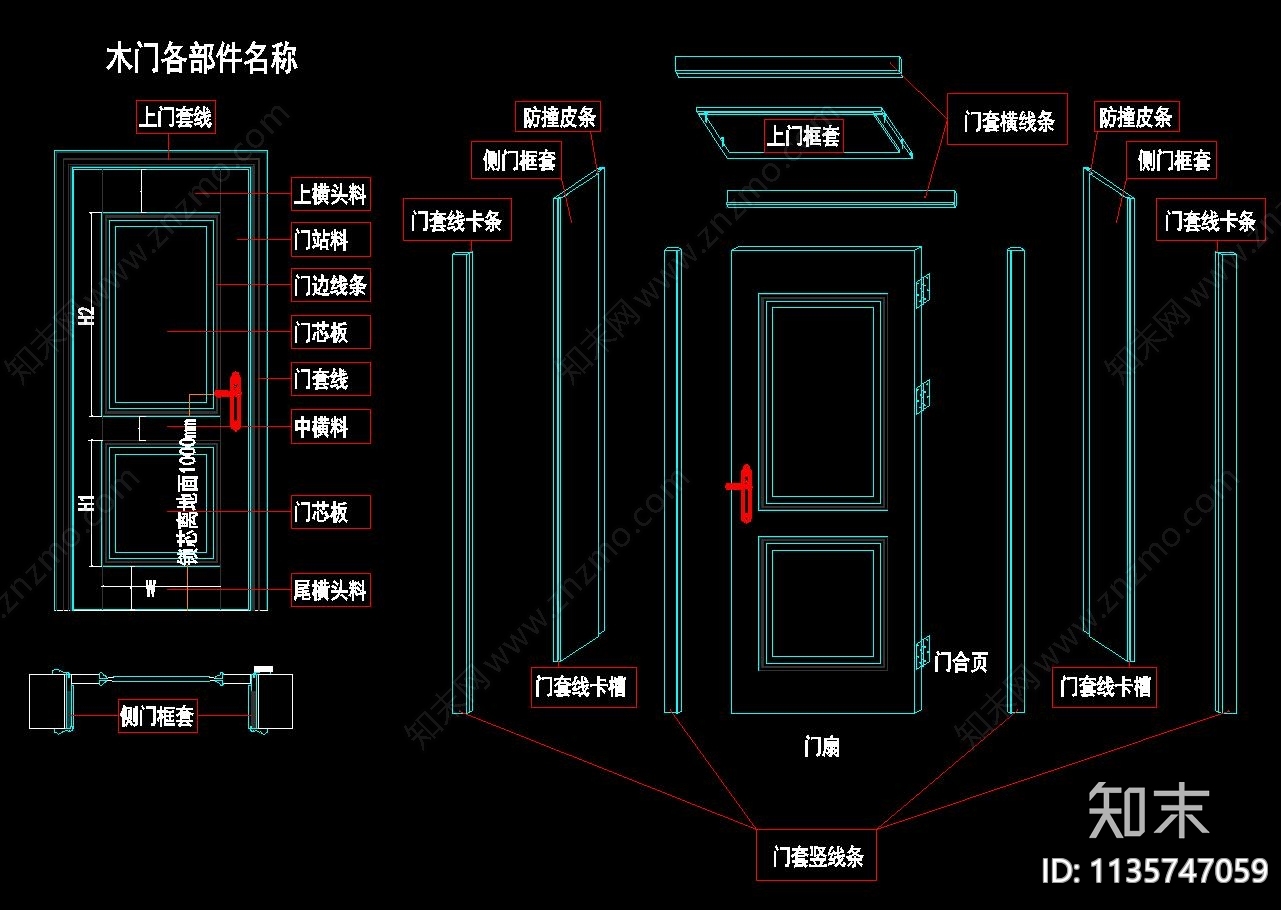 房门套装门节点cad施工图下载【ID:1135747059】