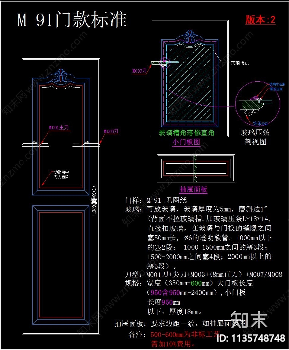 板橱柜柜门角线施工图下载【ID:1135748748】