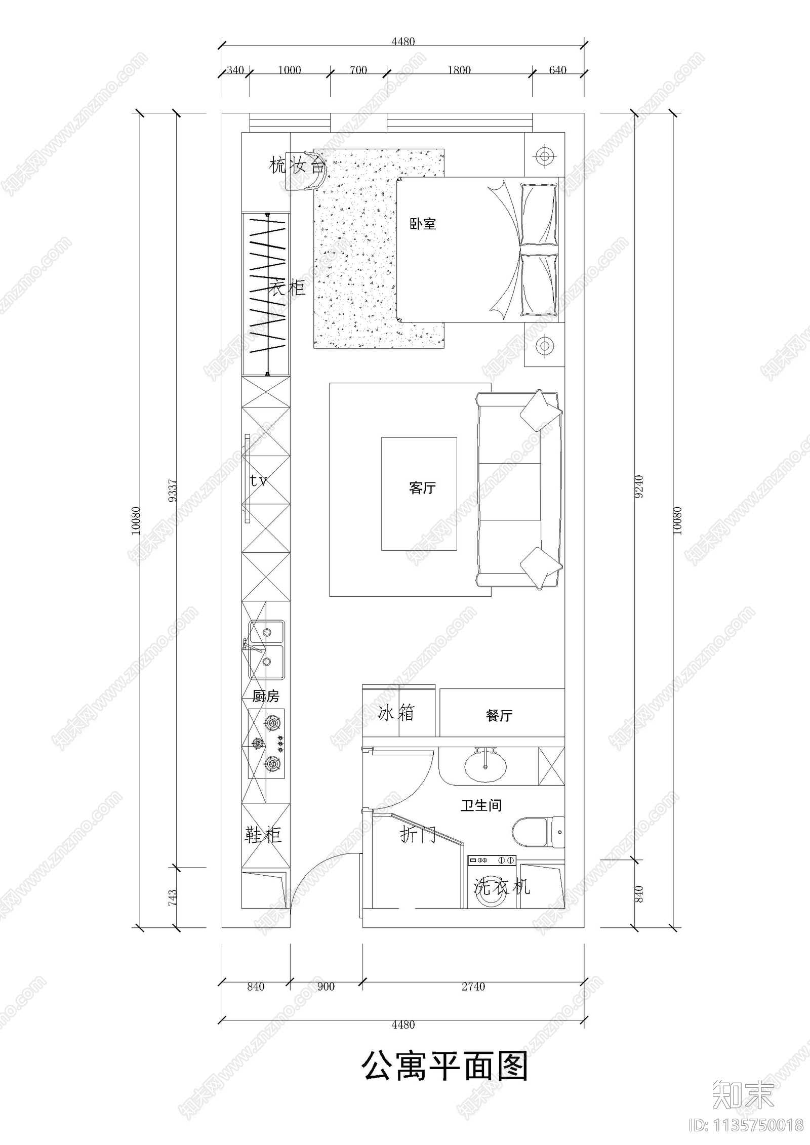 现代单身公寓效果图cad施工图下载【ID:1135750018】