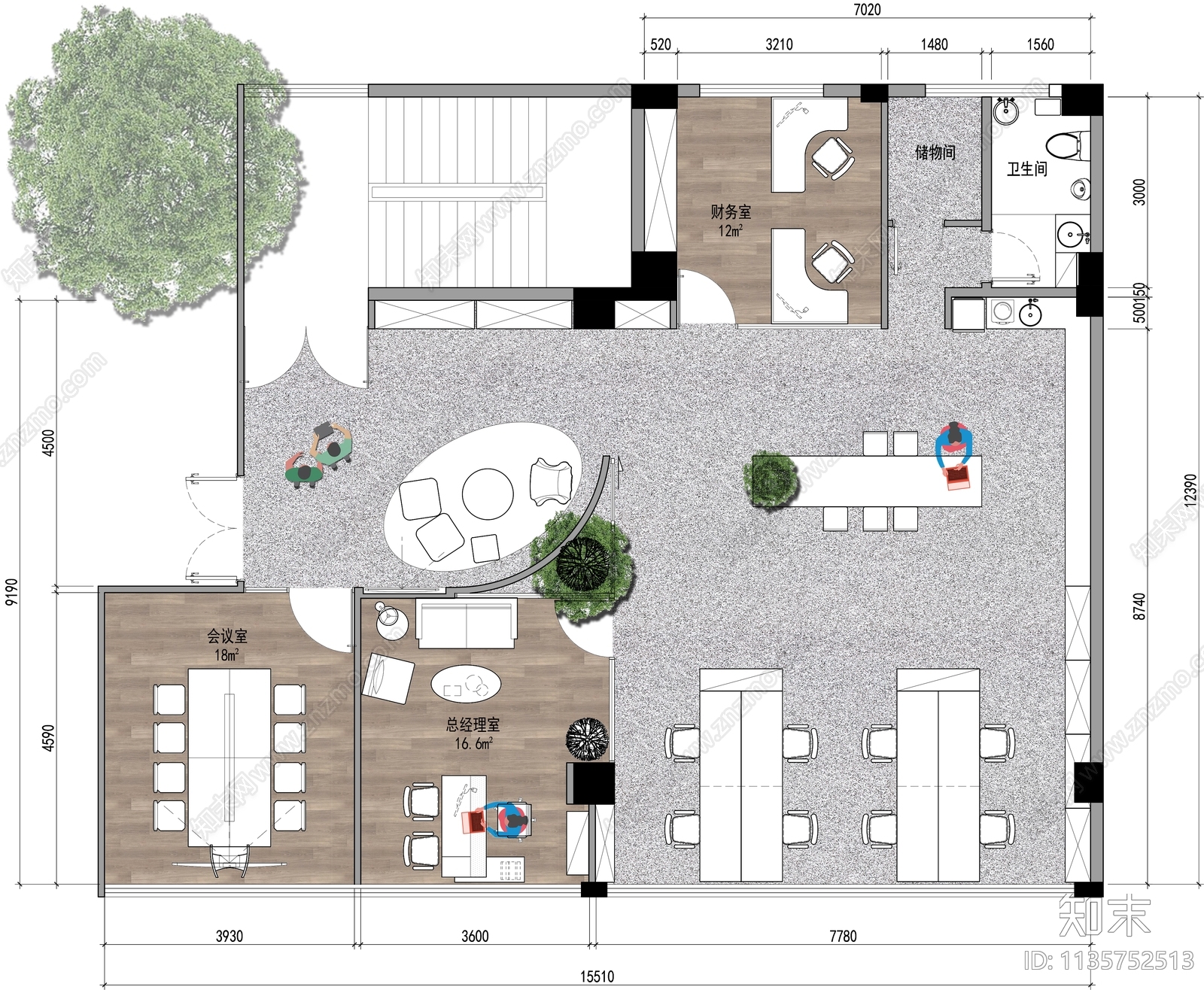 180m²办公室平面cad施工图下载【ID:1135752513】