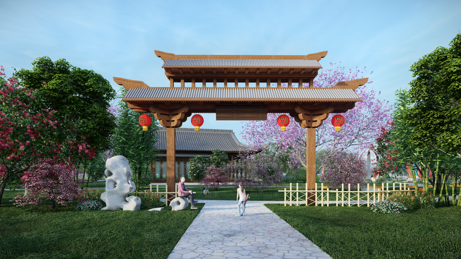 新中式景观公园SU模型下载【ID:1135752929】