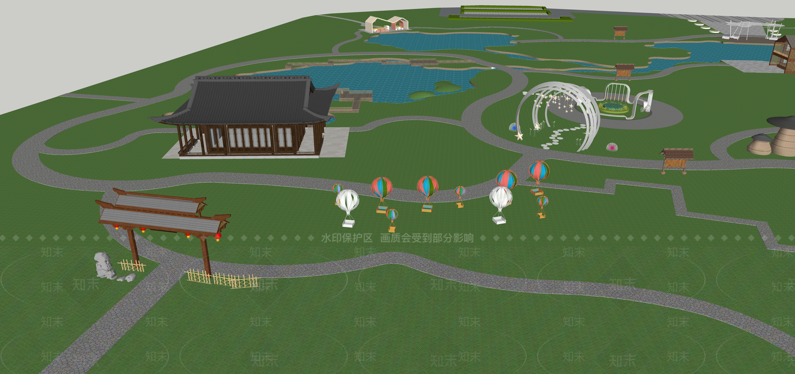 新中式景观公园SU模型下载【ID:1135752929】