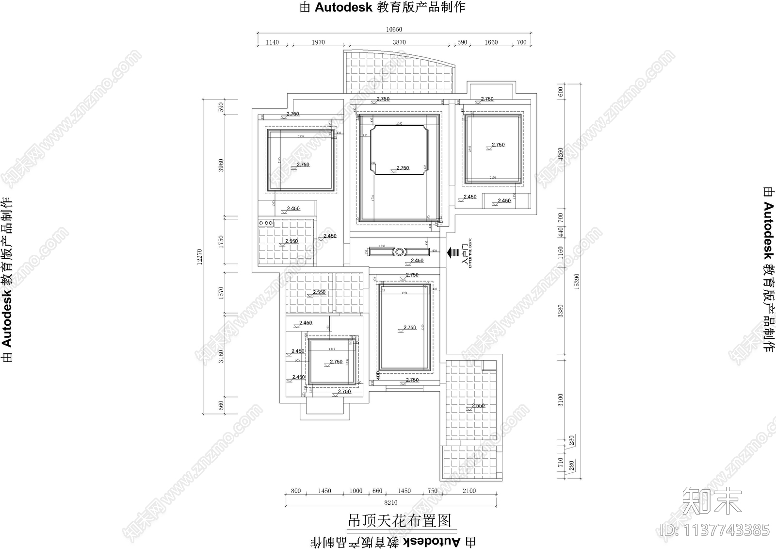 欧式3室2厅2卫cad施工图下载【ID:1137743385】